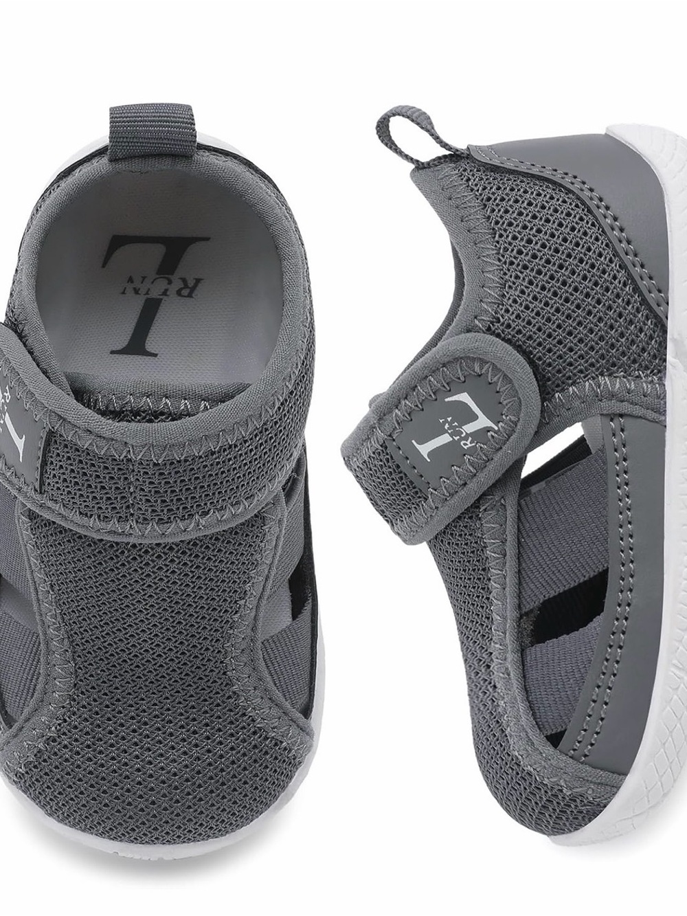 Gray Toddler Mesh Sandals with Hook-and-Loop Strap Size 5.4 in heel to toe